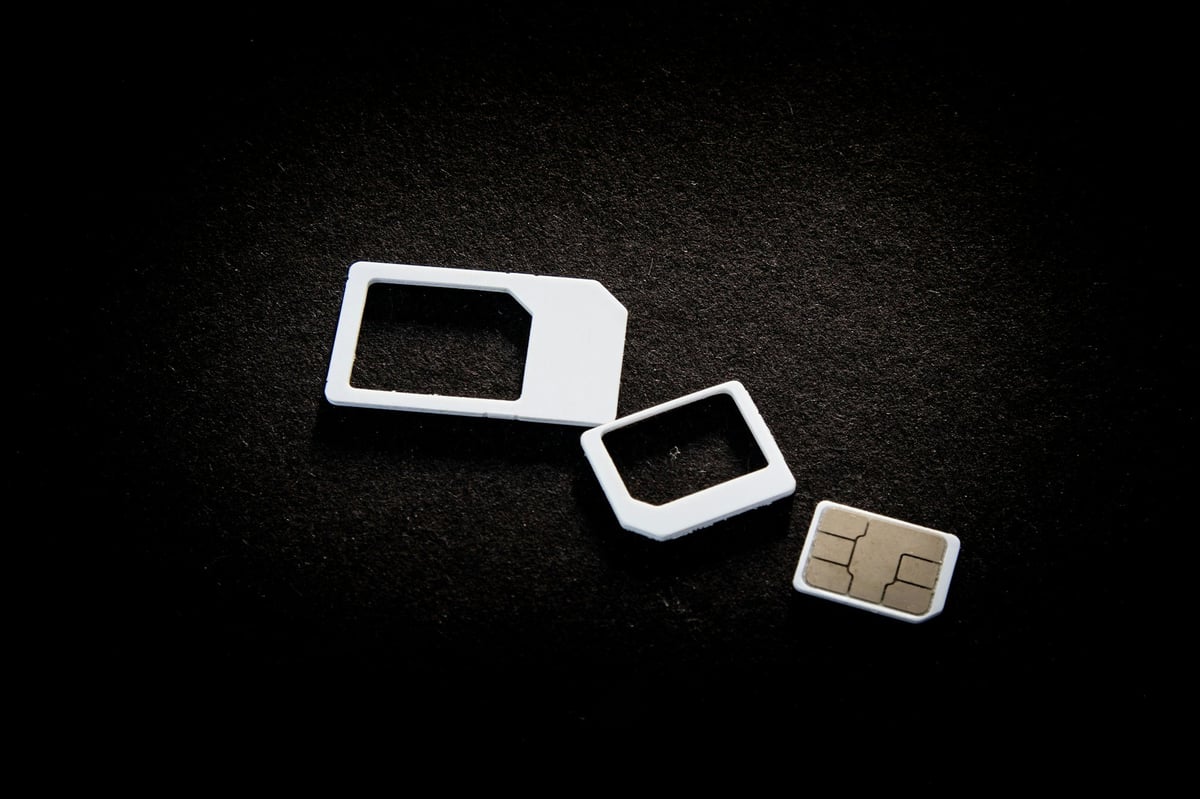 A SIM card and its adapters