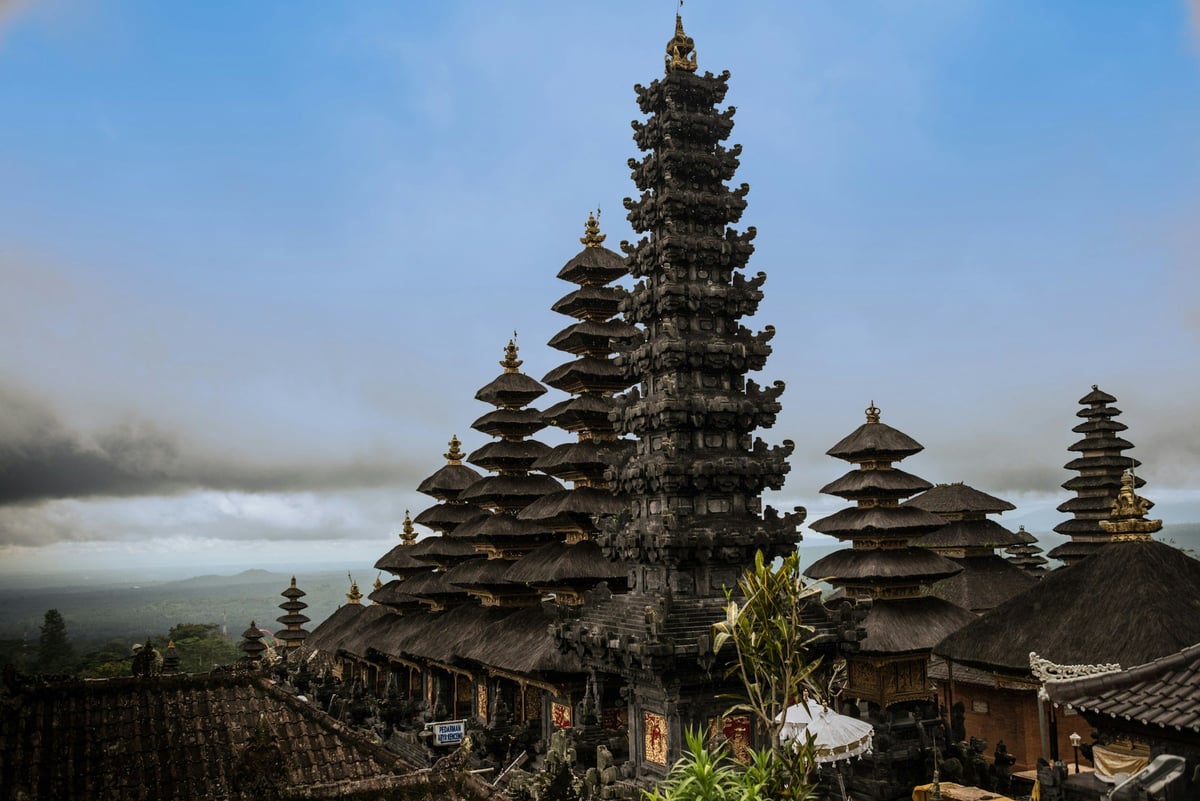 Tiered pagoda roofs of a Balinese mountain temple