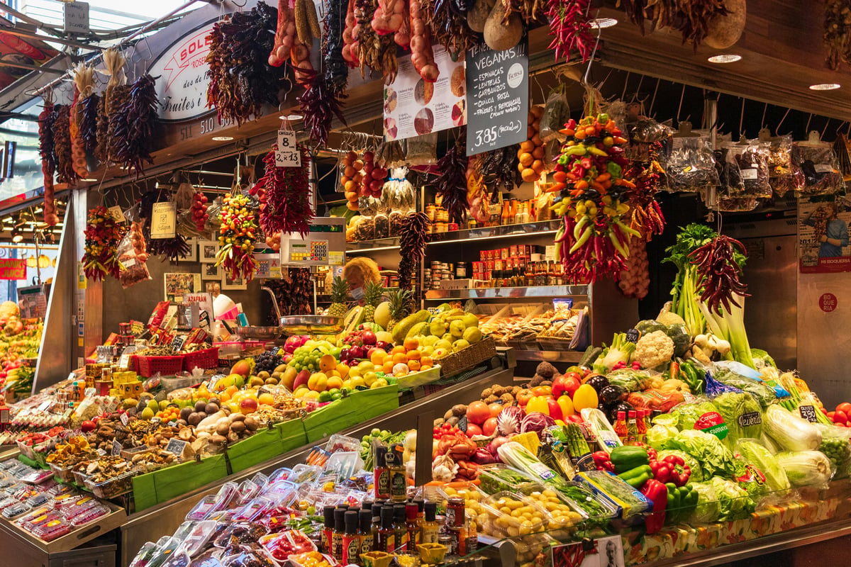 A Barcelona café meal or market scene suggesting everyday spending