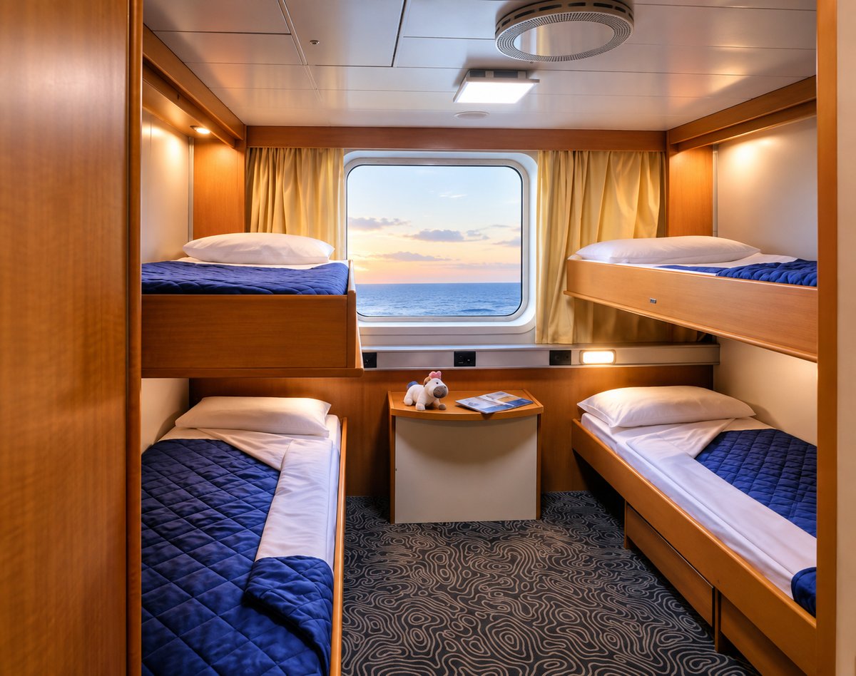 A ferry cabin interior, or passengers relaxing on deck during a Balearic Islands crossing