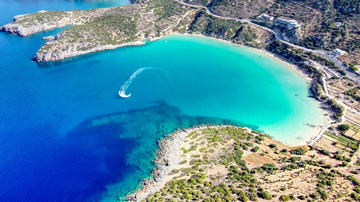 A sweeping Greece collage feel — Acropolis, a ferry, a caldera island