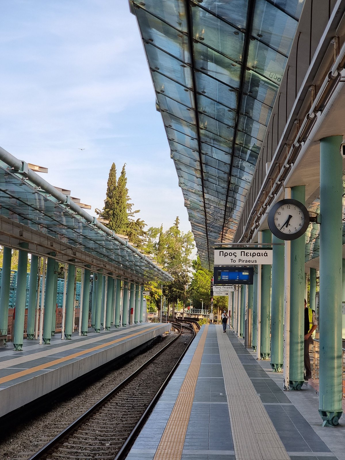 A clean modern Athens Metro train or station platform