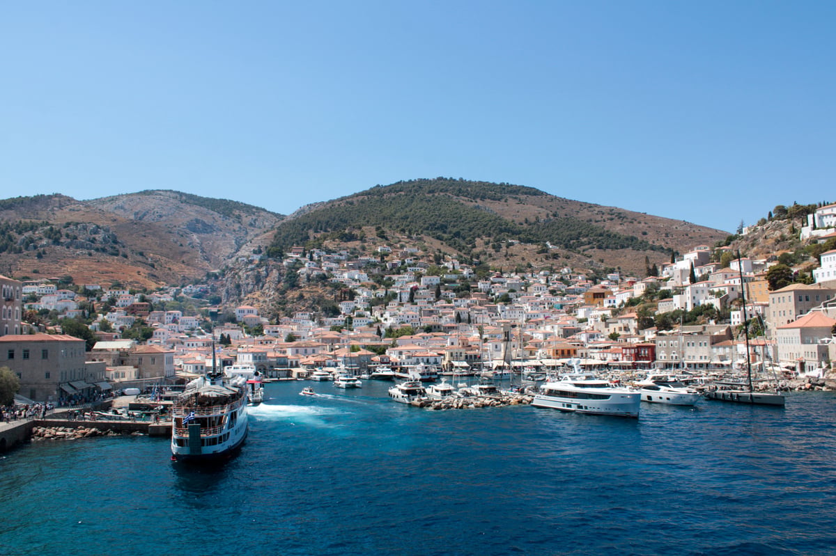 The car-free stone harbor of Hydra in the Saronic Gulf
