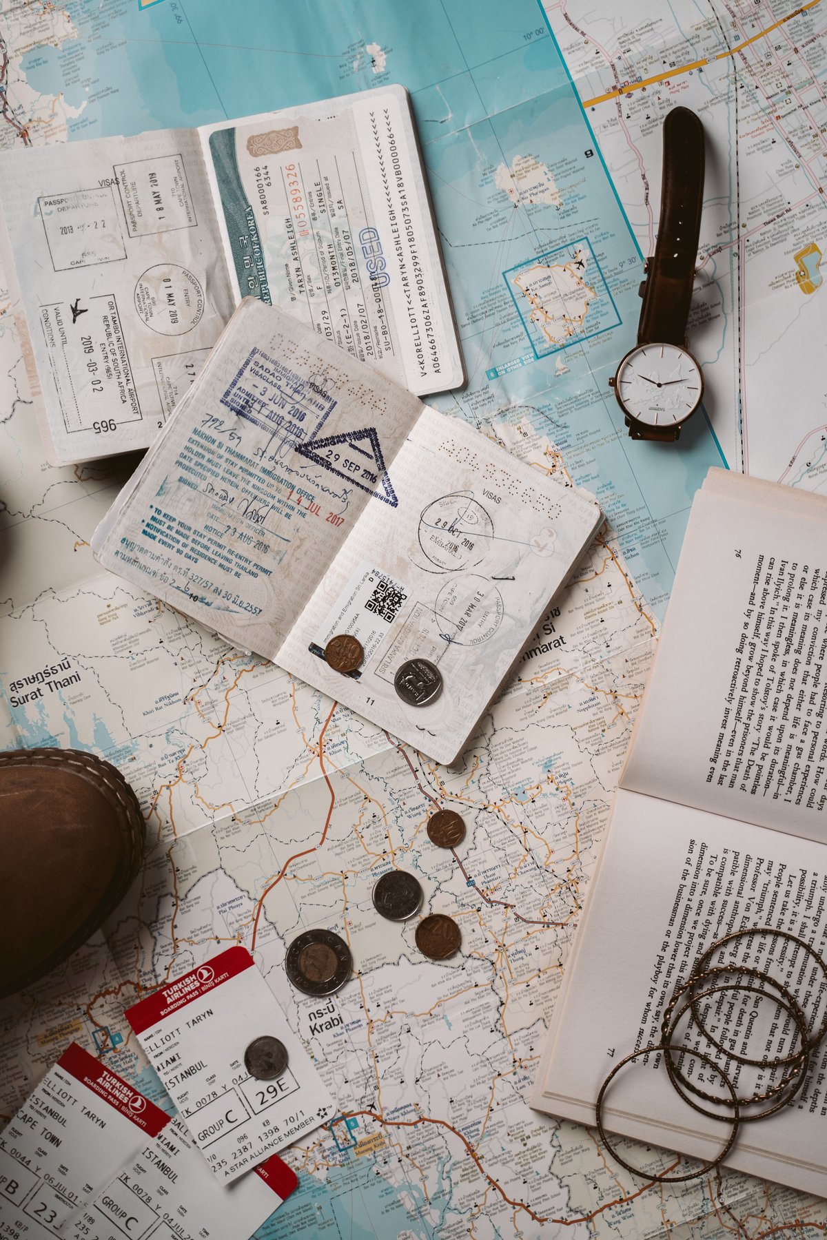 A US passport and travel documents laid out, ready for a trip