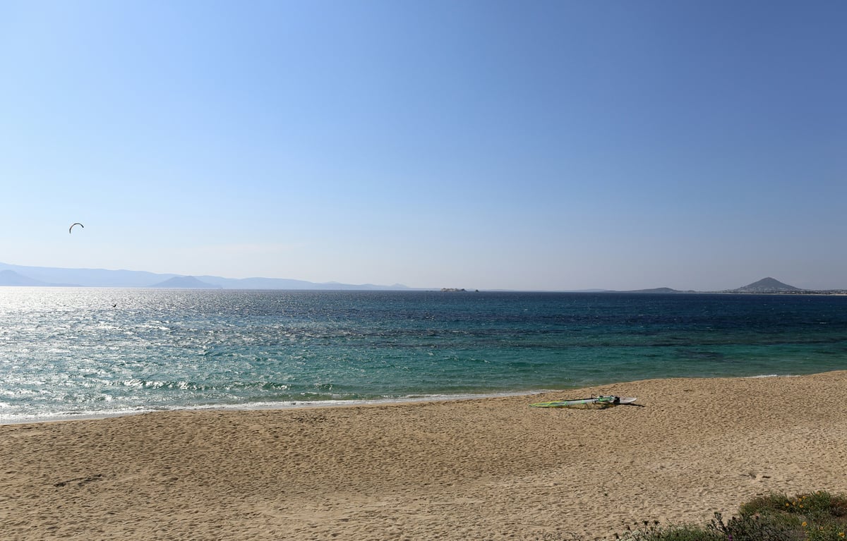 A long sandy Naxos beach like Agios Prokopios with shallow turquoise water