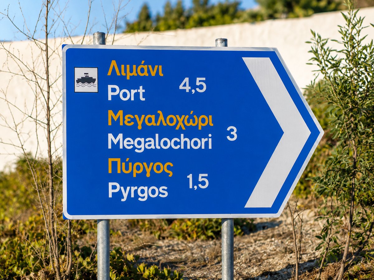 A Greek street sign or menu, evoking everyday language use