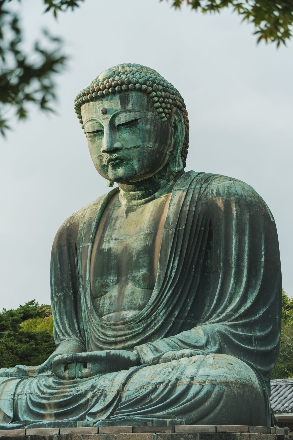 Close-up of the Great Buddha (Daibutsu) statue at Kotoku-in temple, Kamakura