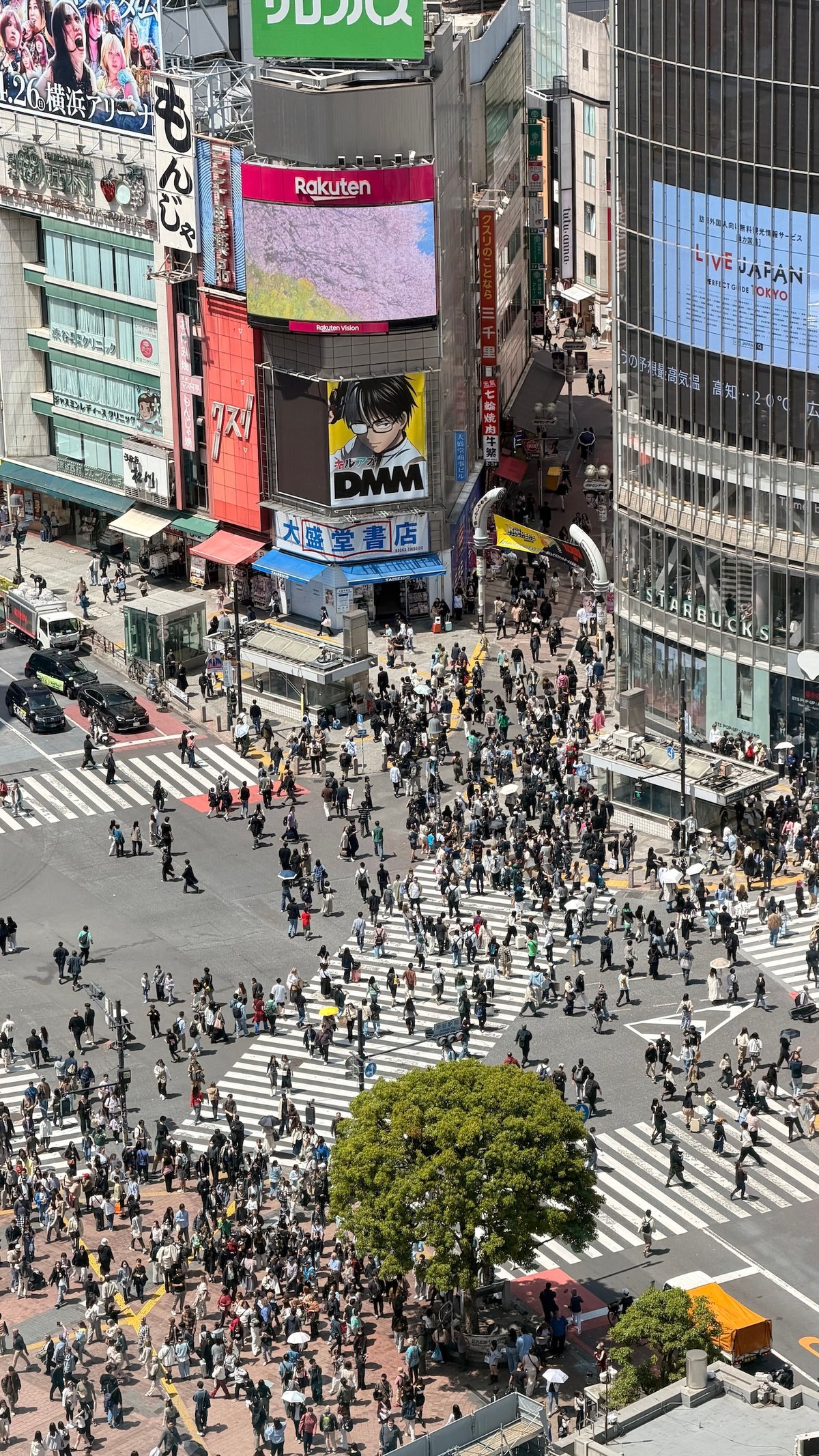 Aerial view of the Shibuya Crossing scramble intersection