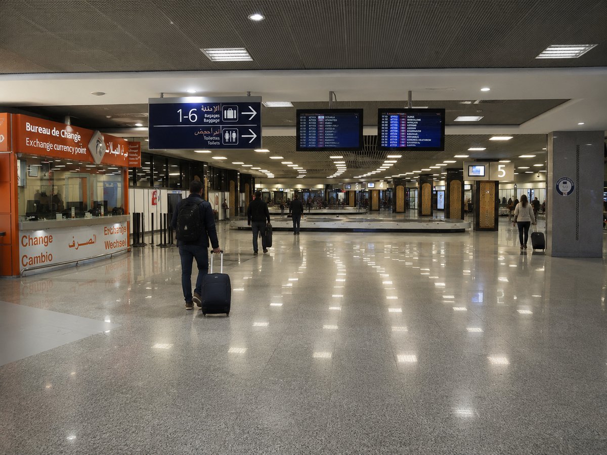 The interior of Casablanca Mohammed V airport arrivals, no clear faces