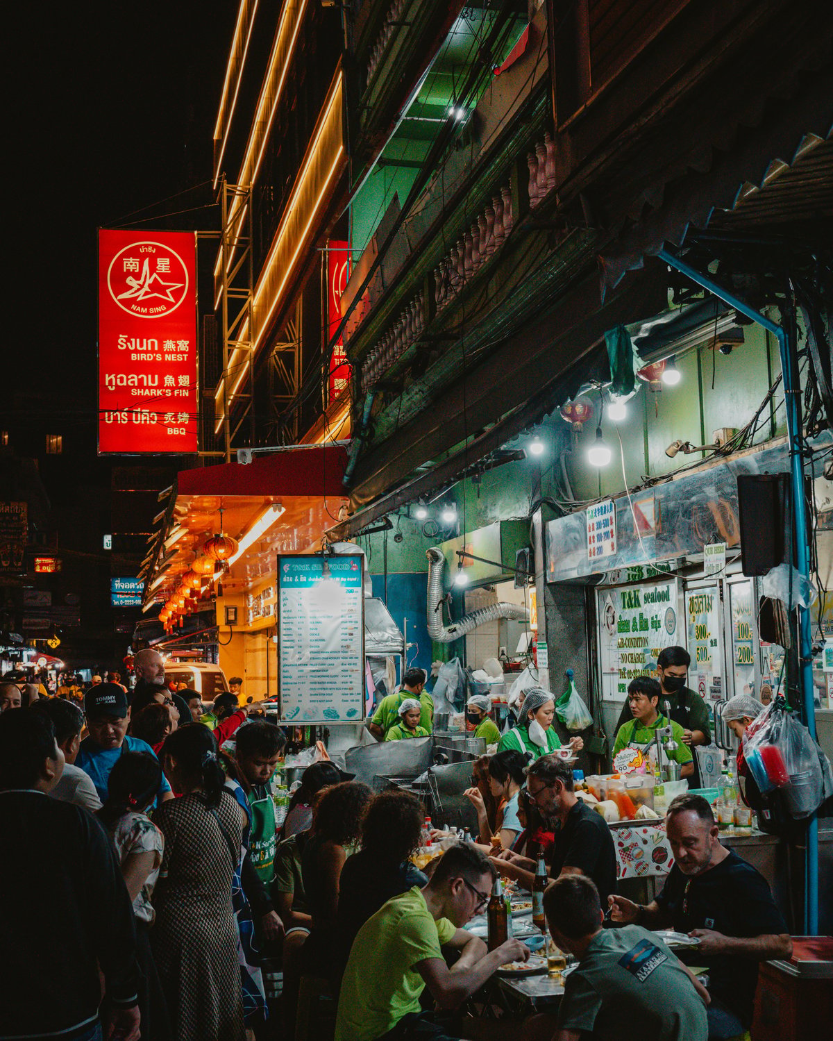 Bangkok street food or a bustling market scene at night