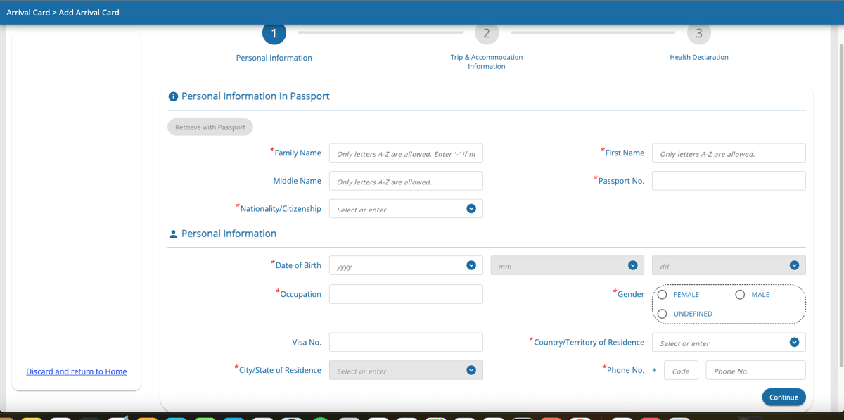 A laptop or phone showing an online travel form
