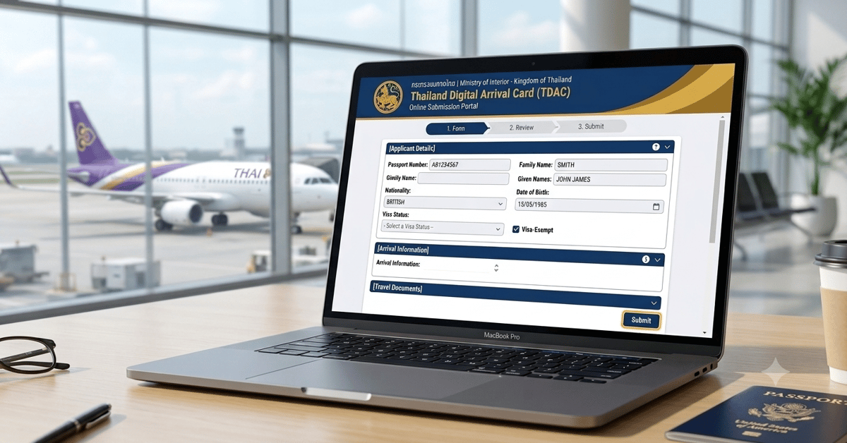 A laptop showing an online immigration form