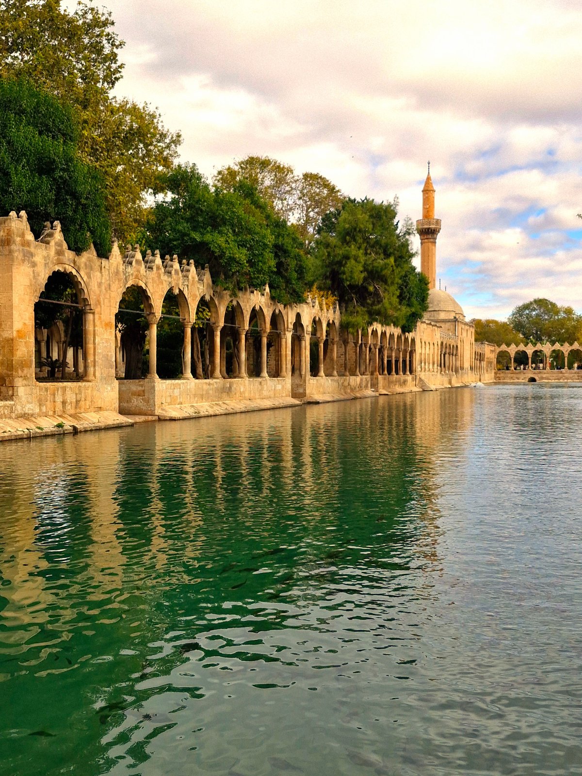 The reflecting pools and courtyards of Balıklıgöl in Şanlıurfa with the old mosque
