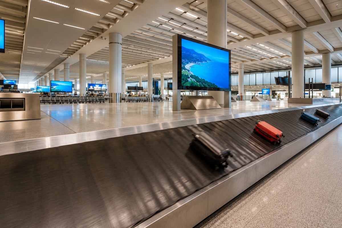 baggage carousel in an airport, bags only, no people, no identifiable tags