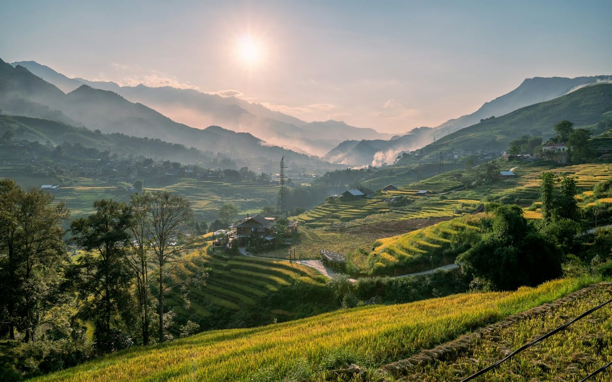 Layered mountain ridges at dawn on the road into northern Vietnam