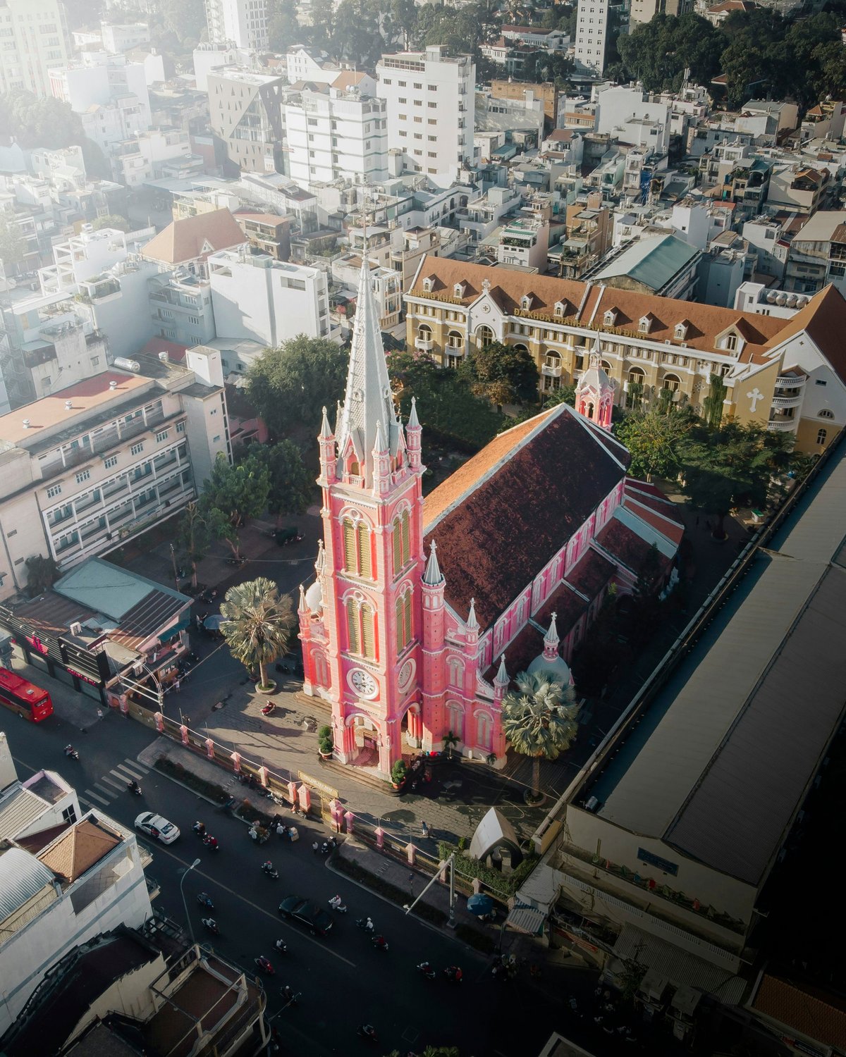 Notre-Dame Cathedral and the colonial centre of Ho Chi Minh City from above
