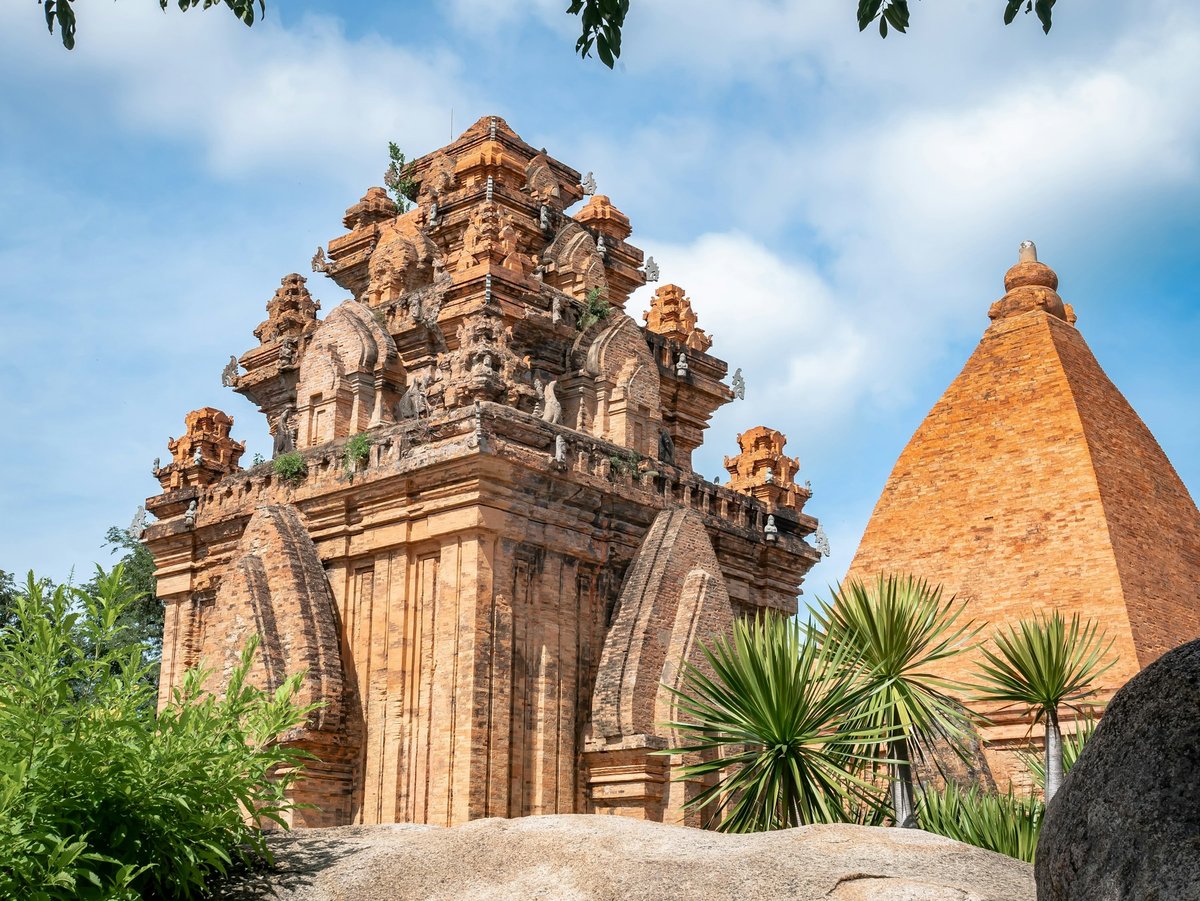 The Po Nagar Cham towers above Nha Trang, brick towers against a blue sky