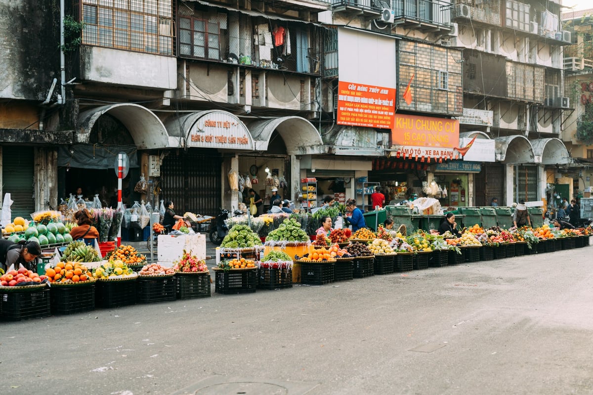 Produce laid out on a Vietnamese market stall