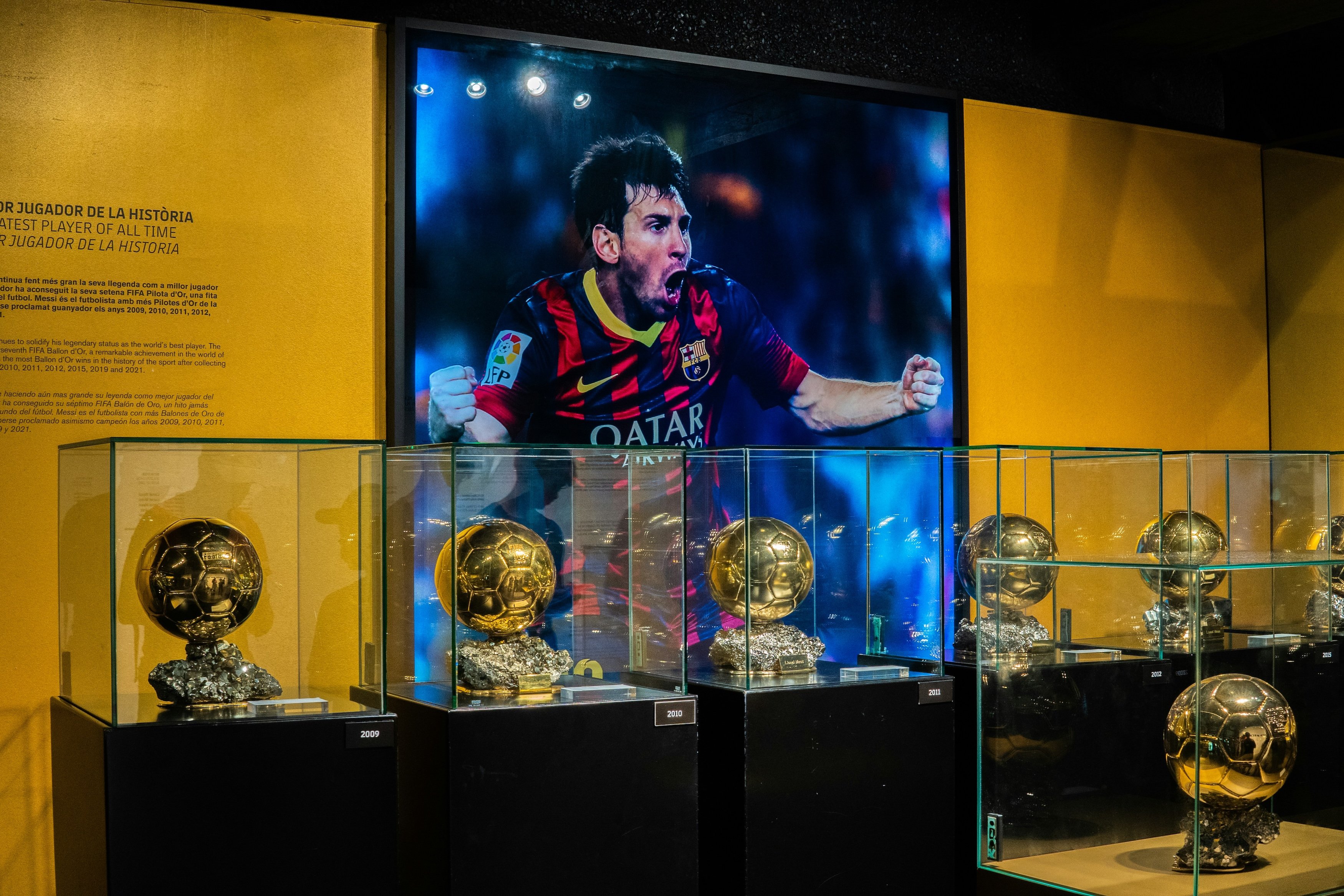 FC Barcelona museum interior / trophy display, or a construction viewpoint scene
