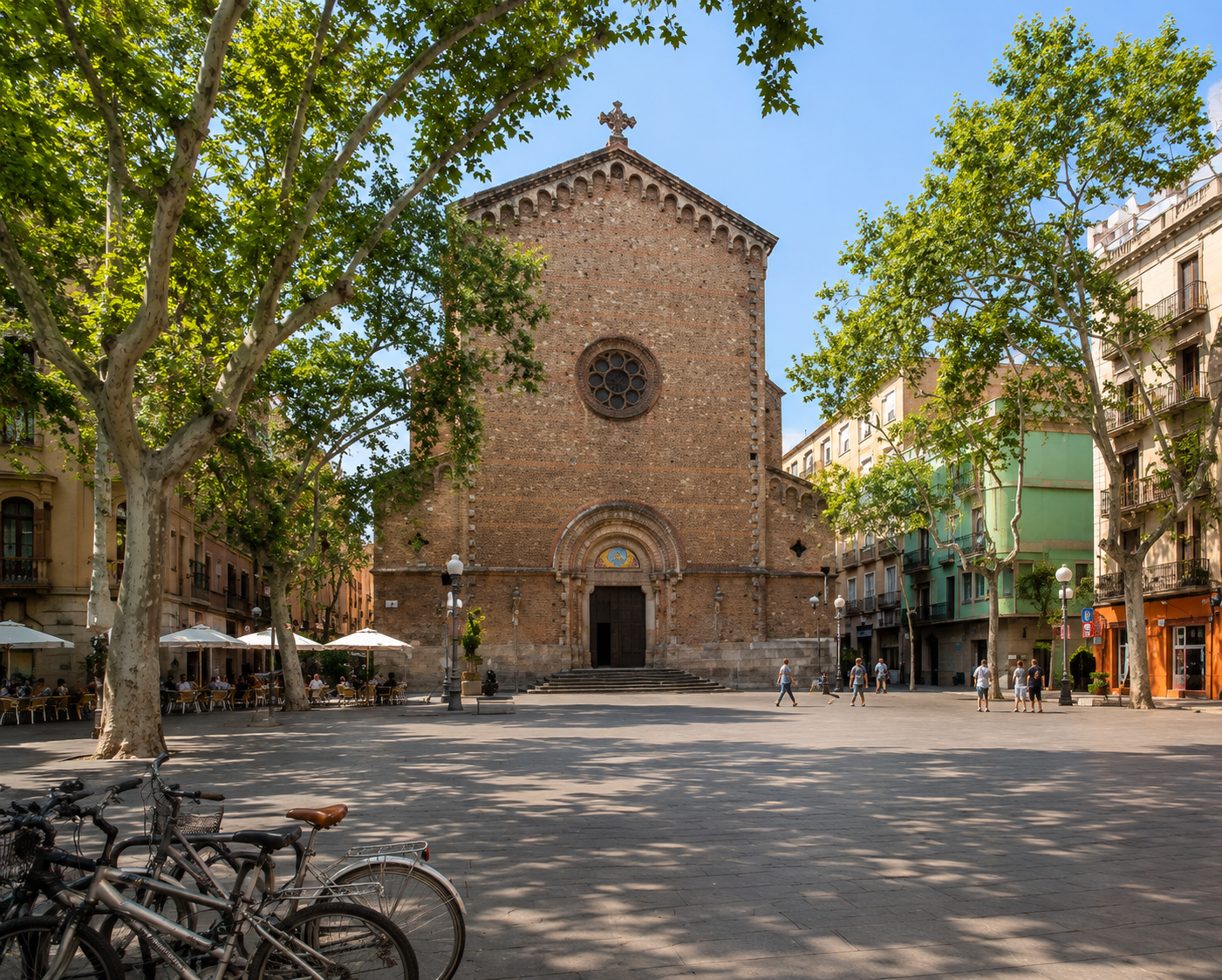 A Gràcia pedestrian street with independent shops, or a quiet plaça with a church