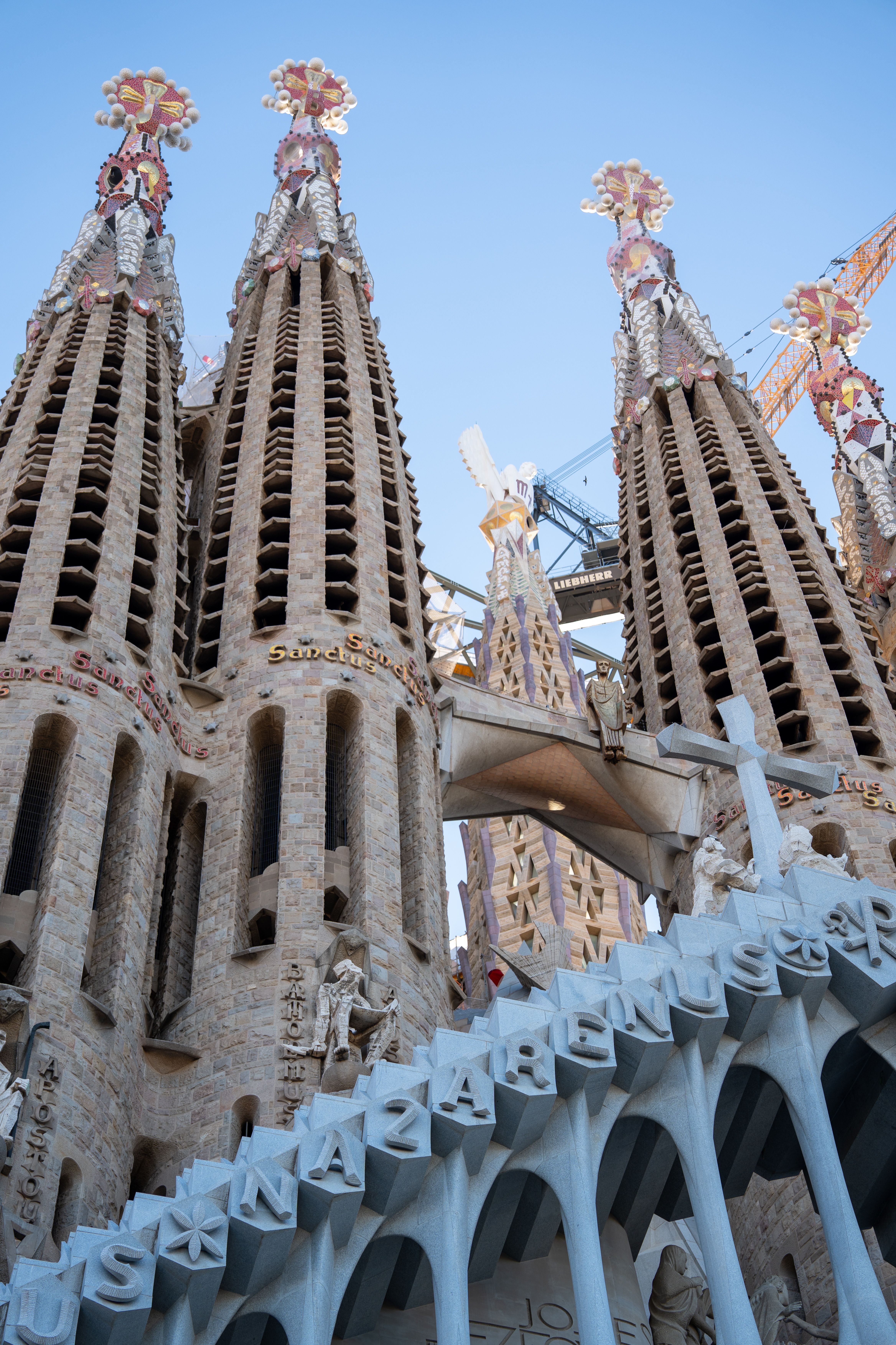 View from a Sagrada Família tower — the bridge between spires, city or sea beyond