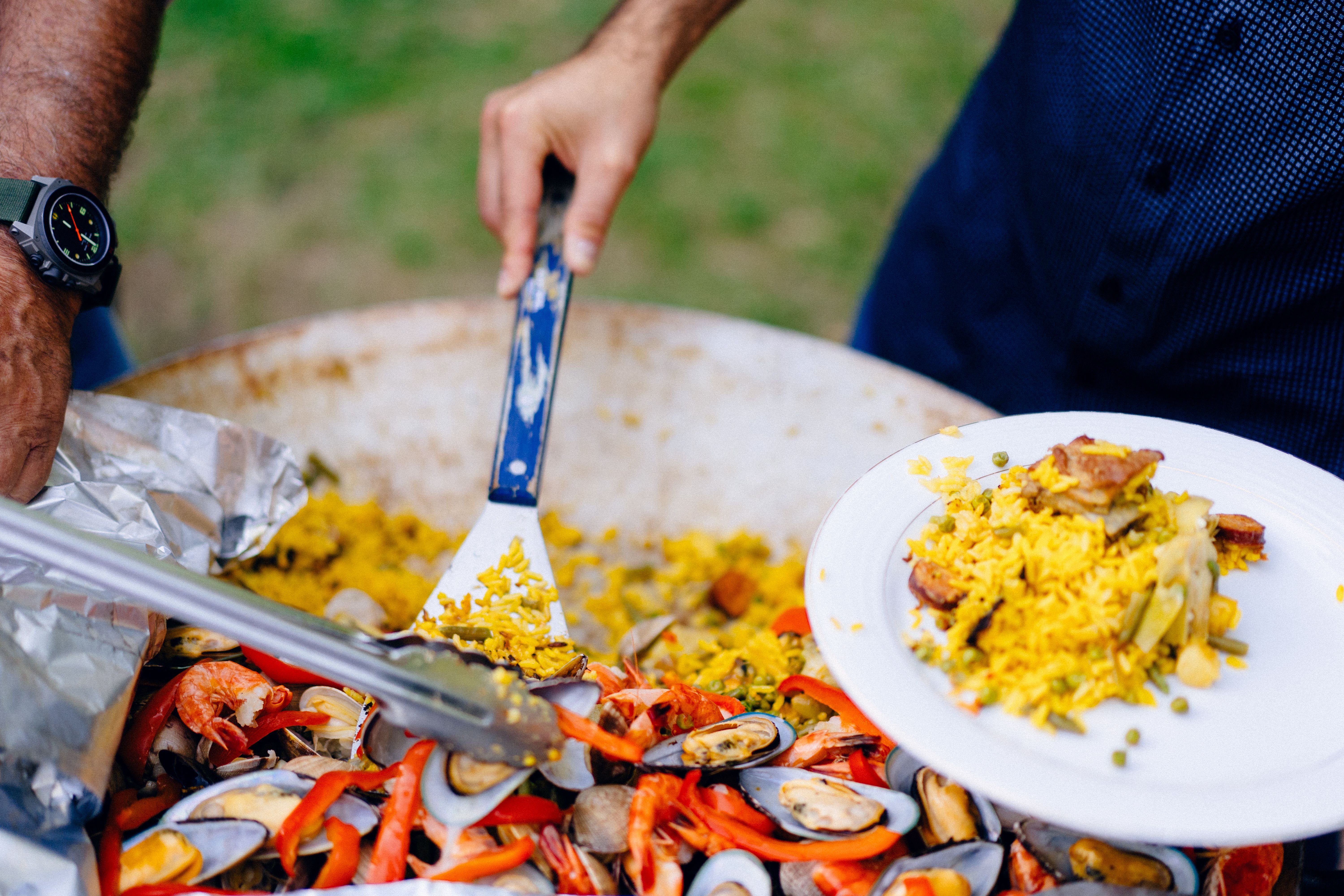 A neighborhood restaurant terrace or a Catalan dish being served