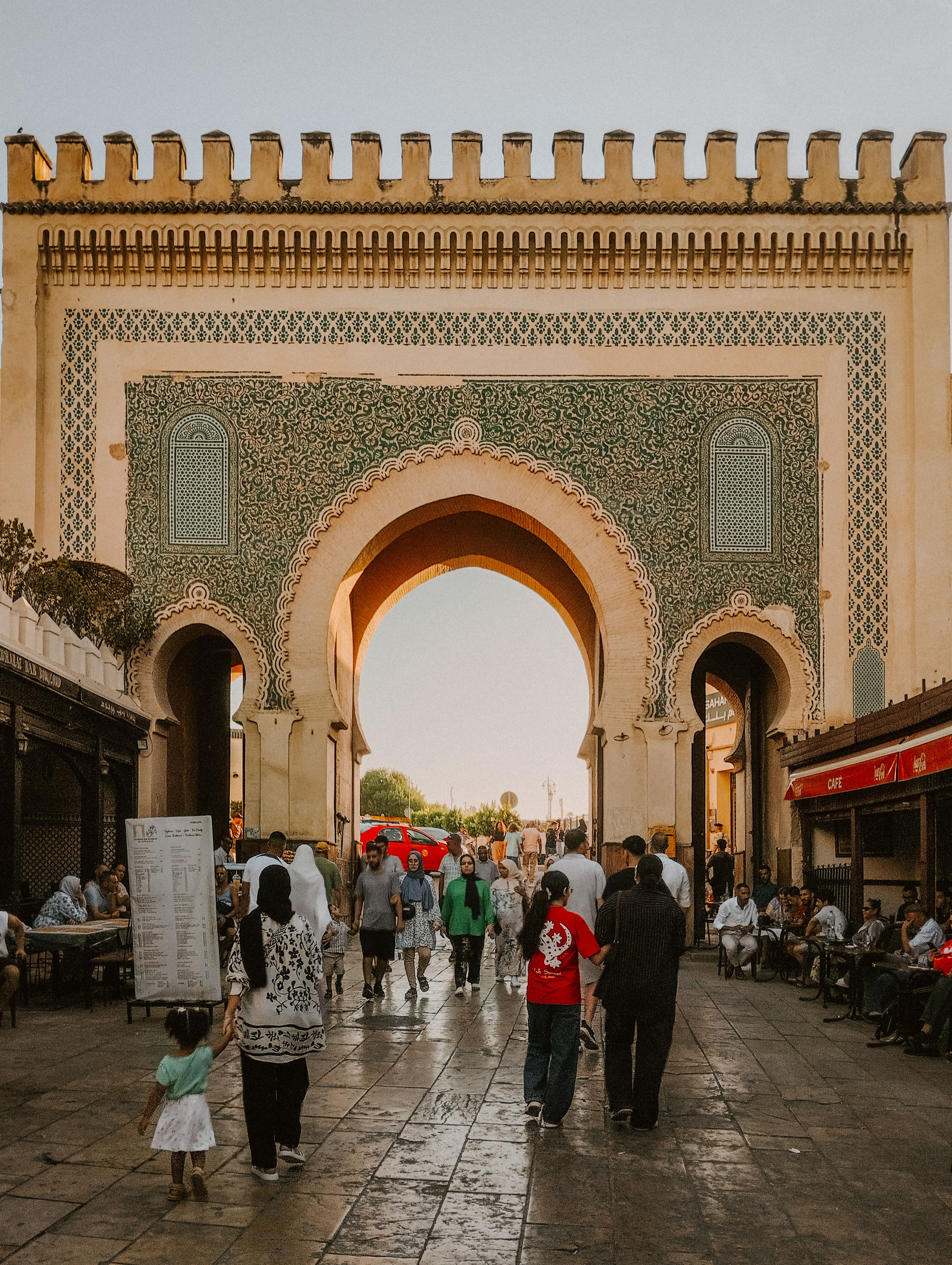 The ornate tiled Blue Gate (Bab Bou Jeloud) entrance to the Fez medina