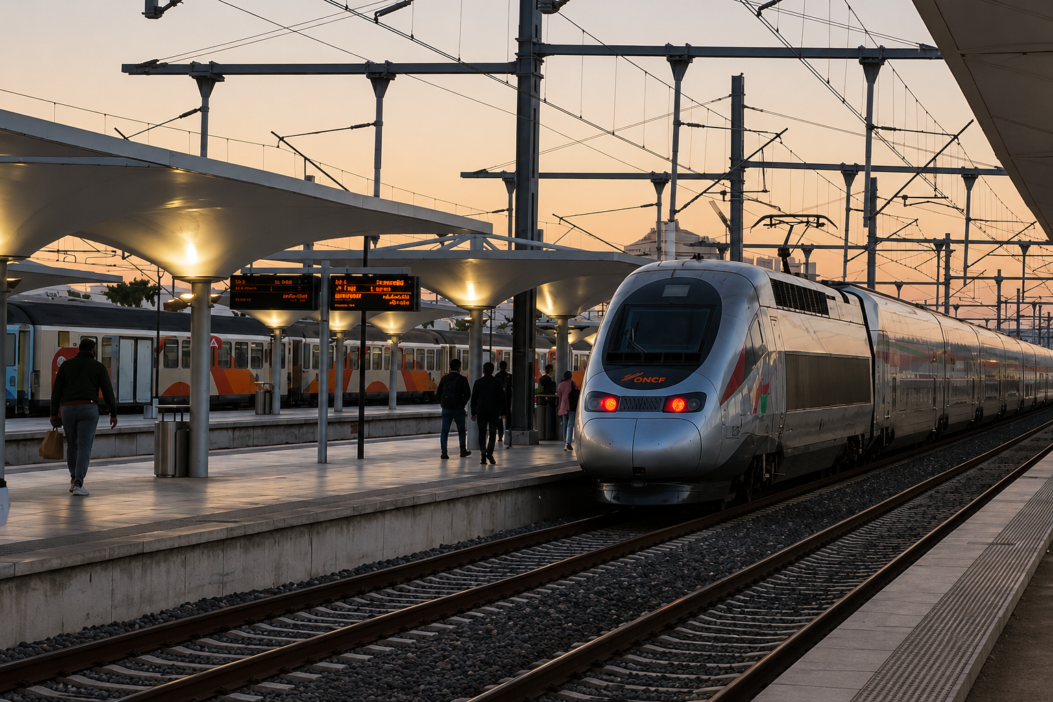 A modern Moroccan ONCF train at a station platform