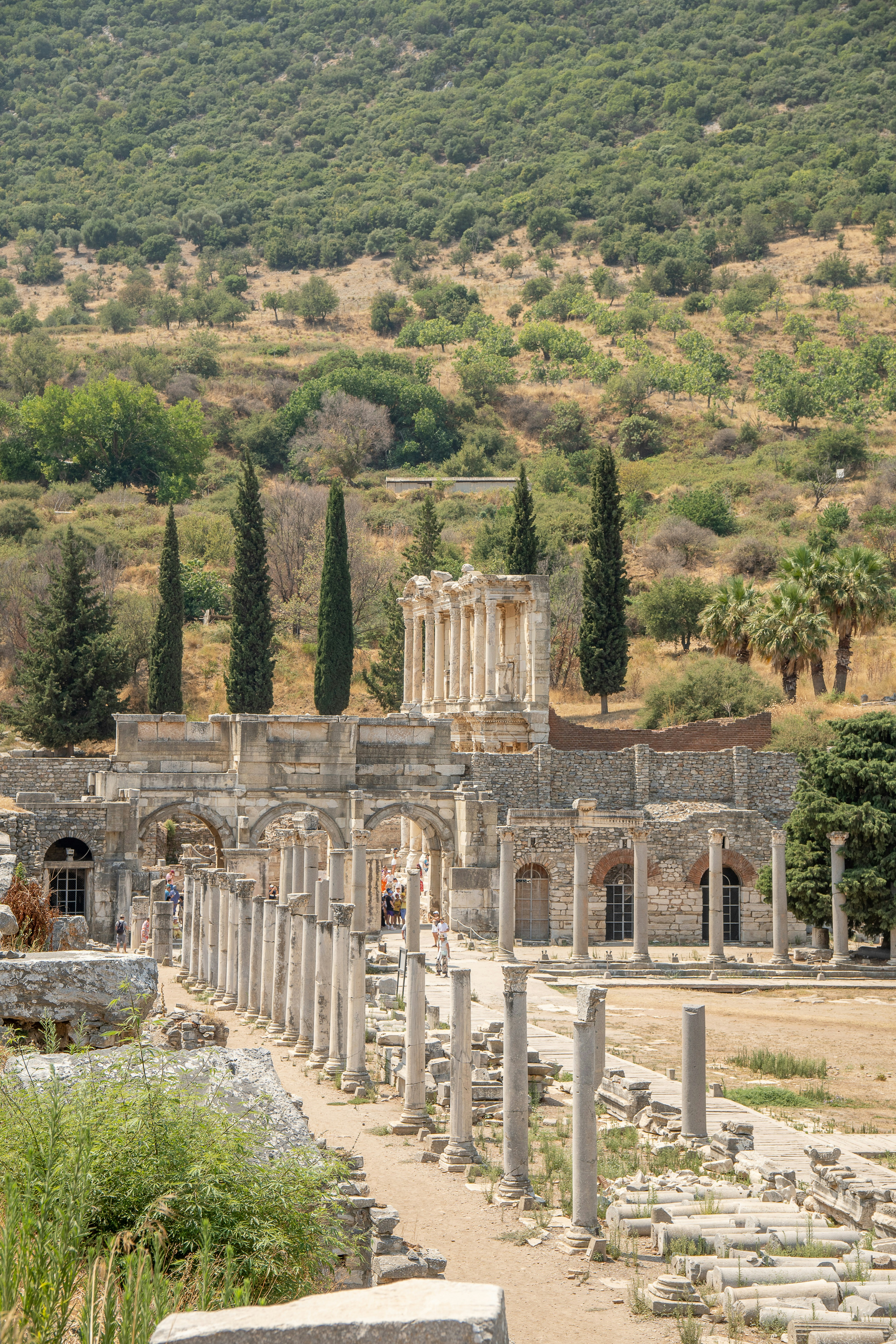 The Library of Celsus facade at Ephesus under blue sky