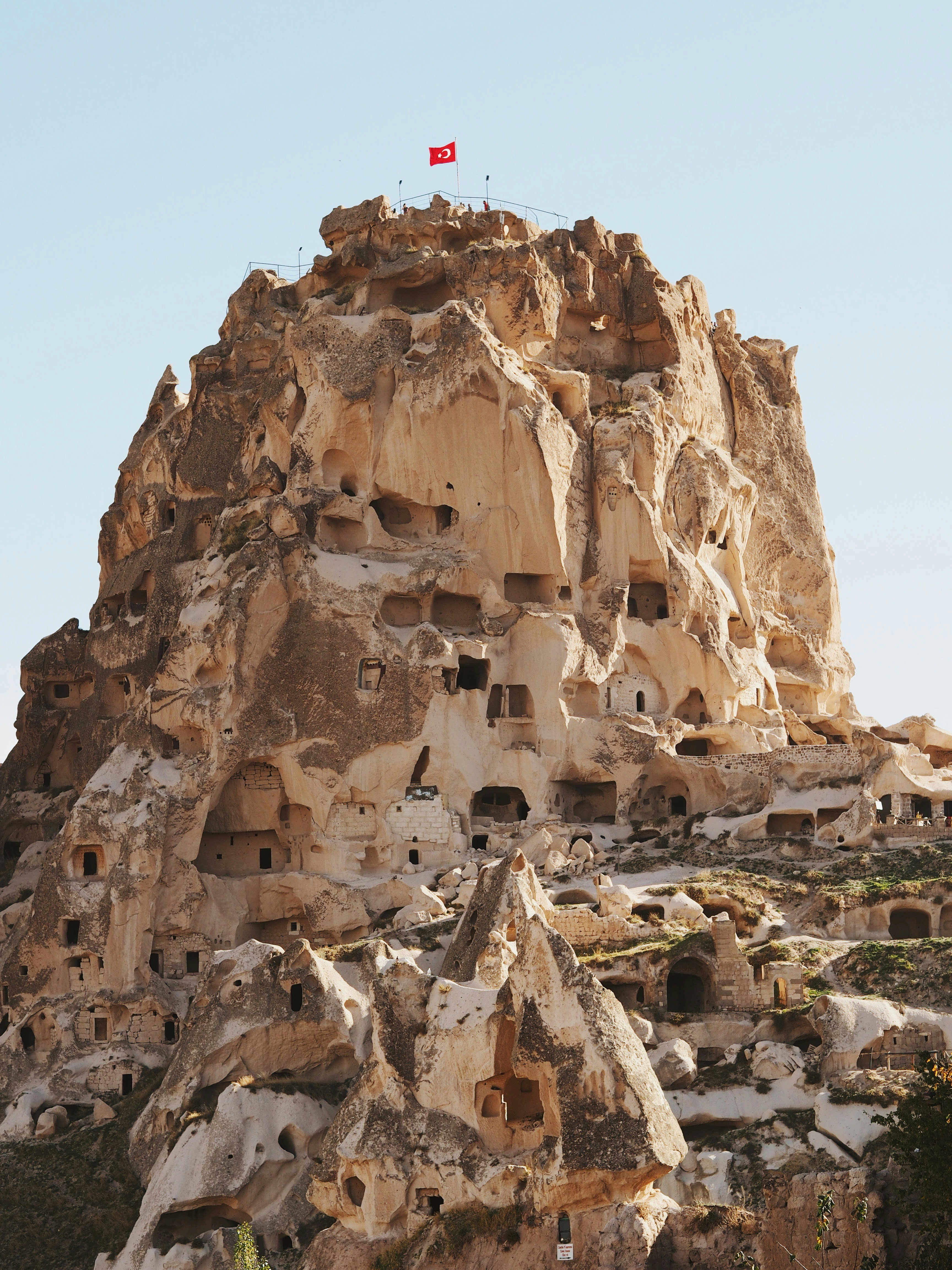 Wide view of the Cappadocia landscape with fairy chimneys and cave dwellings