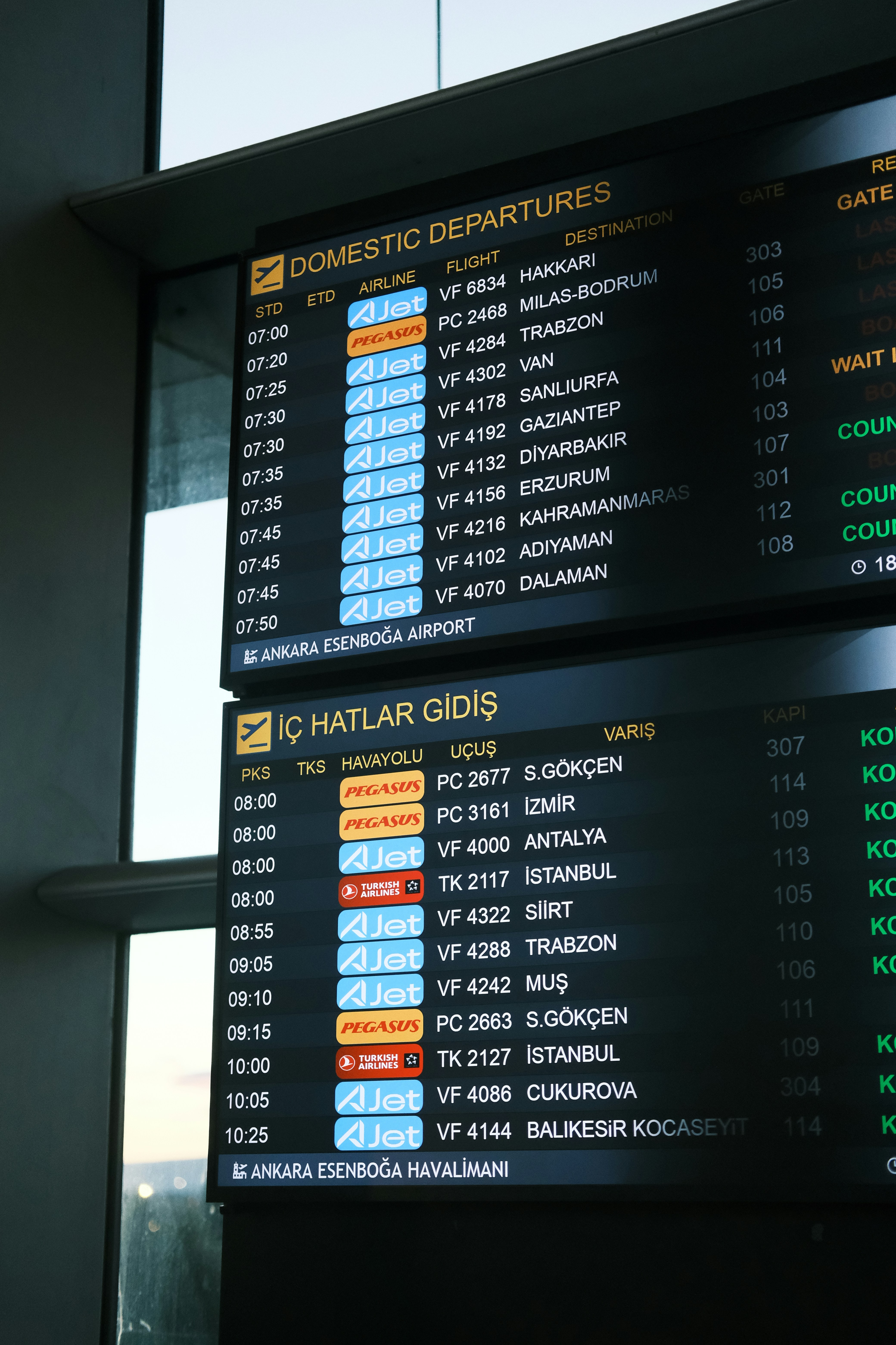 A domestic airliner at a Turkish airport gate, travel feel, no recognizable faces